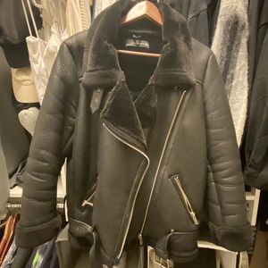 Zara faux leather black moto jacket size medium